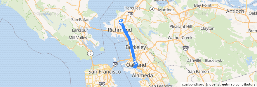 Mapa del recorrido AC Transit 72R: Contra Costa College => Jack London Square de la línea  en カリフォルニア州.