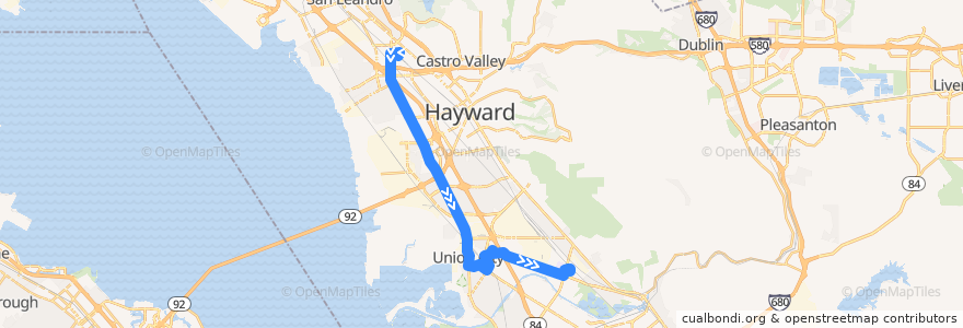 Mapa del recorrido AC Transit 97: Bay Fair BART => Union City BART de la línea  en مقاطعة ألاميدا (كاليفورنيا).