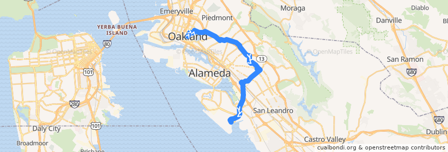 Mapa del recorrido AC Transit 805: Downtown Oakland => Oakland International Airport de la línea  en Oakland.