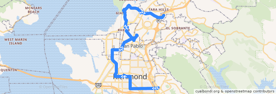 Mapa del recorrido AC Transit 376: El Cerrito del Norte BART => Pinole Vista de la línea  en Richmond.