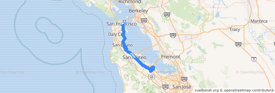 Mapa del recorrido SamTrans 397: Drumm & Clay => Palo Alto Transit Center de la línea  en San Mateo County.