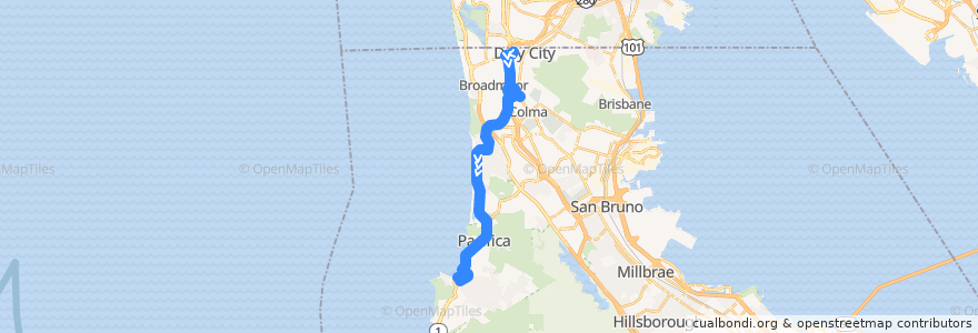 Mapa del recorrido SamTrans 118: Daly City BART => Linda Mar de la línea  en San Mateo County.