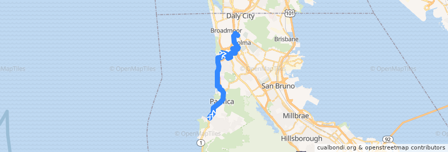 Mapa del recorrido SamTrans 112: Linda Mar => Colma BART de la línea  en San Mateo County.