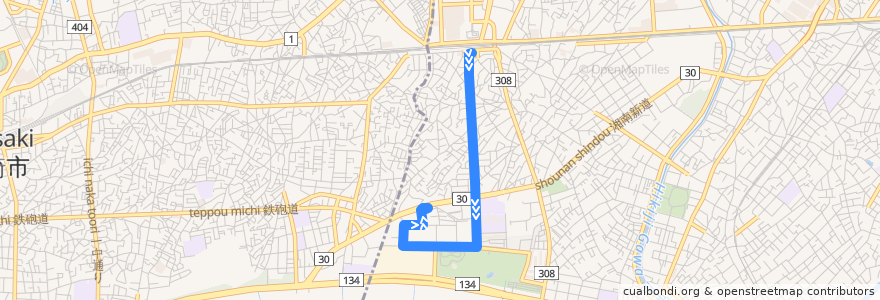 Mapa del recorrido 辻03:辻堂駅南口=>辻堂団地 de la línea  en Fujisawa.