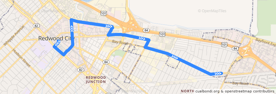 Mapa del recorrido SamTrans 276: Redwood City Transit Center => Florence & 17th Avenue de la línea  en Redwood City.