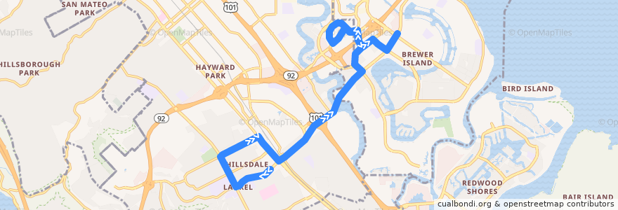 Mapa del recorrido SamTrans 256: Hillsdale Shopping Center => Foster City de la línea  en San Mateo County.