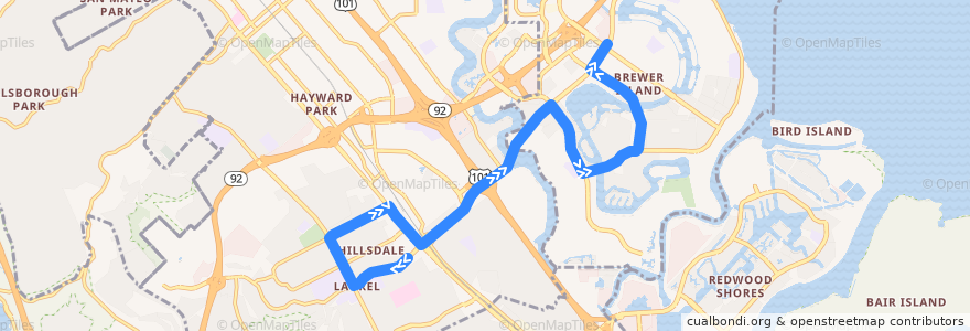 Mapa del recorrido SamTrans 251: Hillsdale Shopping Center => Foster City de la línea  en San Mateo County.