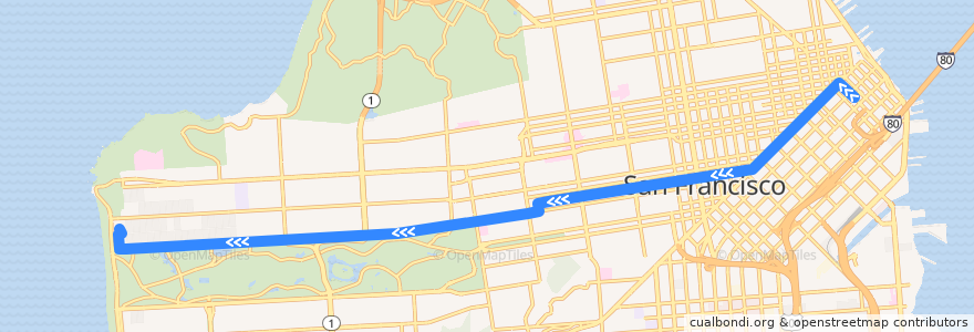 Mapa del recorrido Muni 5 outbound: Salesforce Transit Center => The Richmond (evenings, weekends) de la línea  en San Francisco.