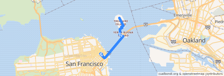 Mapa del recorrido Muni 25-Owl outbound: Salesforce Transit Center => Treasure Island (late nights) de la línea  en 샌프란시스코.