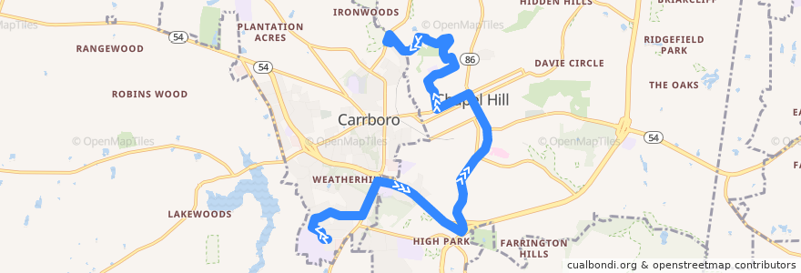 Mapa del recorrido CHT Route JN: Rock Creek → Estes Park de la línea  en Orange County.