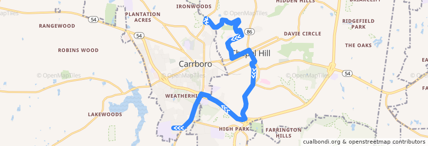Mapa del recorrido CHT Route JN: Estes Park → Rock Creek de la línea  en Orange County.