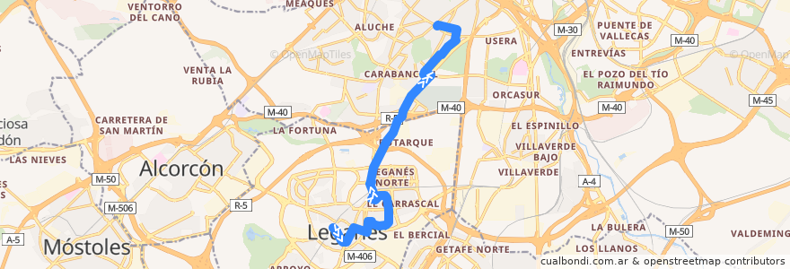 Mapa del recorrido Bus 484: Estación FFCC Leganés → Oporto de la línea  en Comunidad de Madrid.