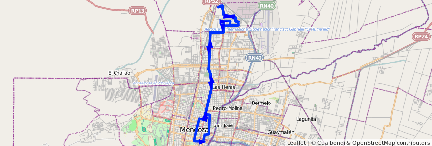 Mapa del recorrido 86 - Bº Espejo de la línea G04 en Мендоса.