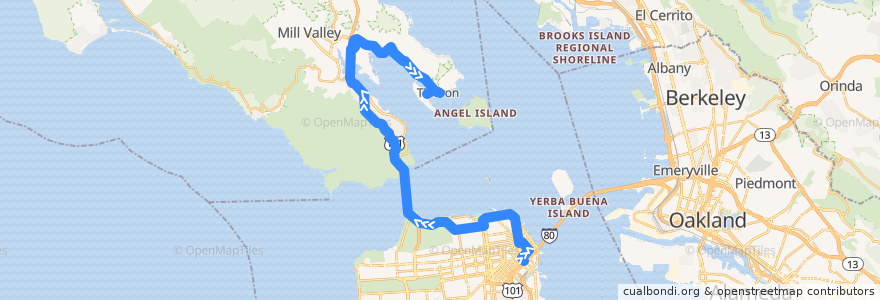 Mapa del recorrido Golden Gate Transit 8: San Francisco => Tiburon (evenings) de la línea  en کالیفرنیا.