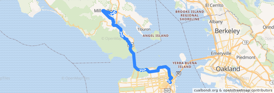 Mapa del recorrido Golden Gate Transit 4: Mill Valley => San Francisco (mornings) de la línea  en California.