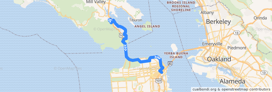Mapa del recorrido Golden Gate Transit 2: Marin City => San Francisco (mornings) de la línea  en Калифорния.