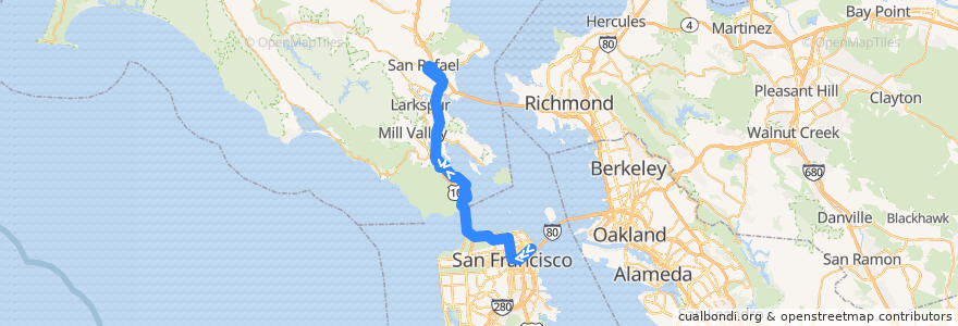 Mapa del recorrido Golden Gate Transit 30: San Francisco => San Rafael de la línea  en Kaliforniya.