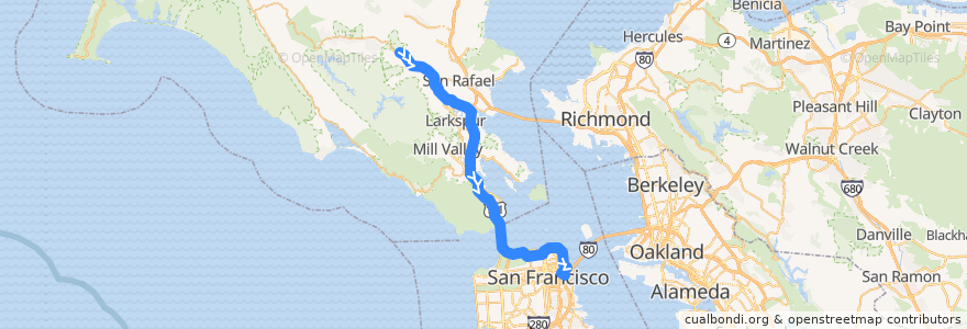 Mapa del recorrido Golden Gate Transit 24: Manor => San Francisco (mornings) de la línea  en Californië.