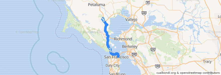 Mapa del recorrido Golden Gate Transit 58: Novato => San Francisco (mornings) de la línea  en Californië.