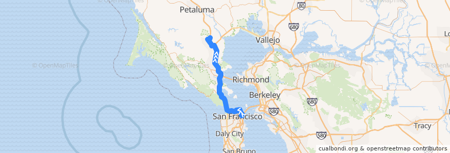 Mapa del recorrido Golden Gate Transit 54: San Francisco => Novato (evenings) de la línea  en 加利福尼亚州/加利福尼亞州.