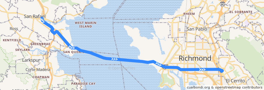 Mapa del recorrido Golden Gate Transit 40X: San Rafael => El Cerrito (evenings) de la línea  en Californie.