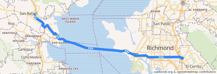 Mapa del recorrido Golden Gate Transit 40: San Rafael => El Cerrito de la línea  en カリフォルニア州.