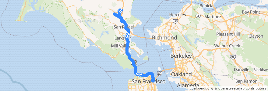 Mapa del recorrido Golden Gate Transit 38: Marinwood => Terra Linda => San Francisco (mornings) de la línea  en 캘리포니아주.