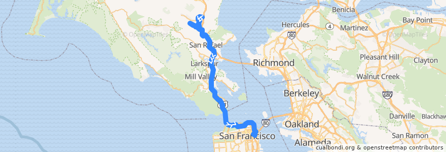 Mapa del recorrido Golden Gate Transit 38: Marinwood => Terra Linda => San Francisco (mornings) de la línea  en 加利福尼亚州/加利福尼亞州.