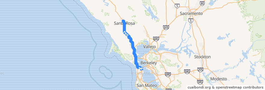 Mapa del recorrido Golden Gate Transit 101X: San Francisco => Santa Rosa (evenings) de la línea  en Californie.