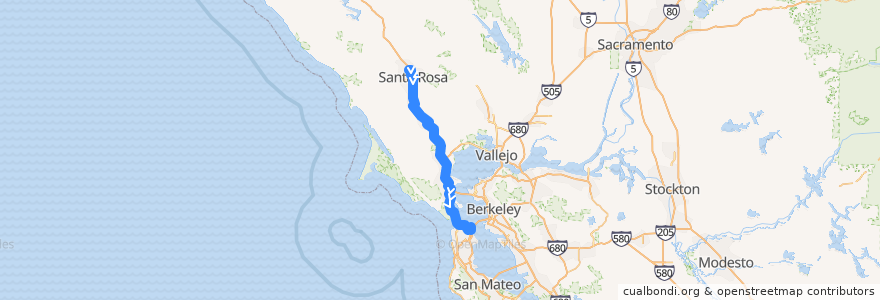 Mapa del recorrido Golden Gate Transit 101: Santa Rosa => San Francisco de la línea  en Califórnia.