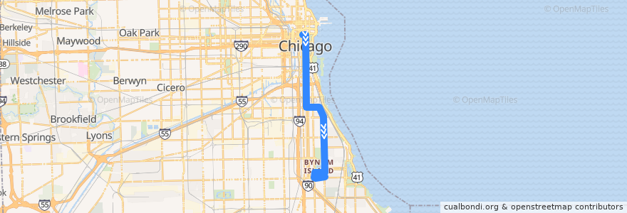 Mapa del recorrido Cottage Grove Night Bus de la línea  en Chicago.