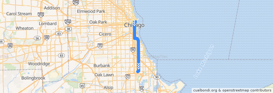 Mapa del recorrido Cottage Grove de la línea  en Chicago.