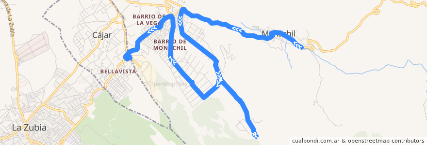 Mapa del recorrido Bus 0182: Monachil → Barrio Monachil de la línea  en Monachil.