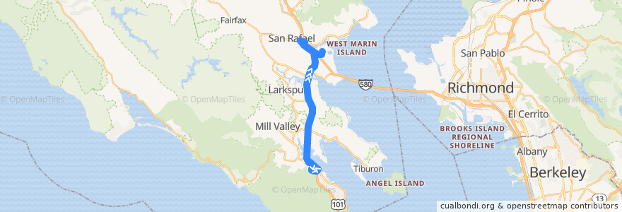Mapa del recorrido Marin Transit 36: Marin City => Canal de la línea  en Marin County.