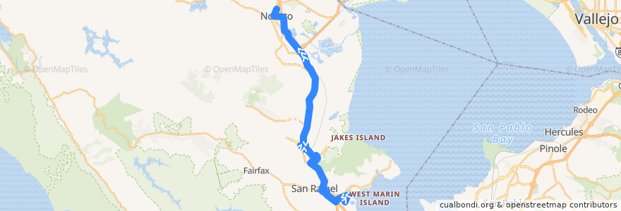 Mapa del recorrido Marin Transit 35: Canal => Novato de la línea  en Marin County.