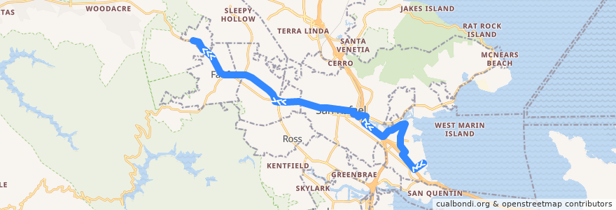 Mapa del recorrido Marin Transit 23: Canal => Manor (late nights) de la línea  en Marin County.