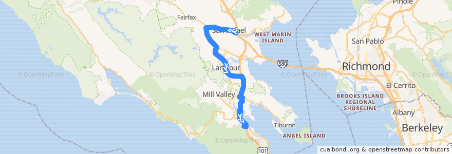 Mapa del recorrido Marin Transit 22: San Rafael => Marin City de la línea  en Marin County.