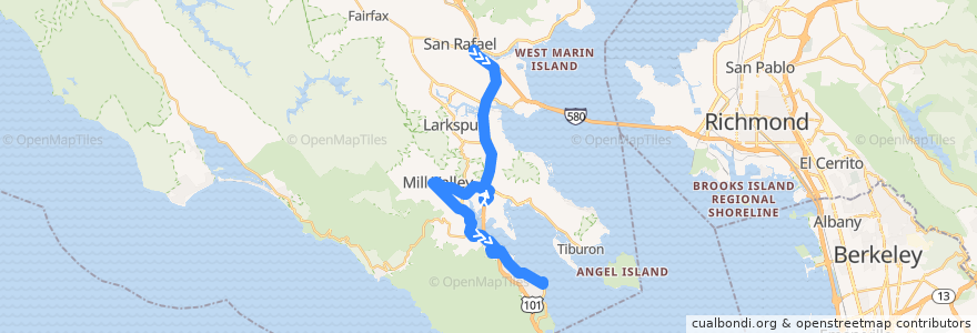 Mapa del recorrido Marin Transit 17: San Rafael => Sausalito de la línea  en Marin County.