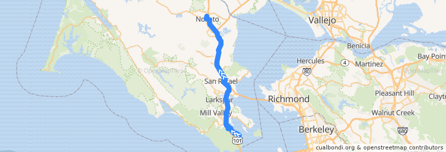 Mapa del recorrido Marin Transit 71X: Sausalito => Novato de la línea  en Marin County.