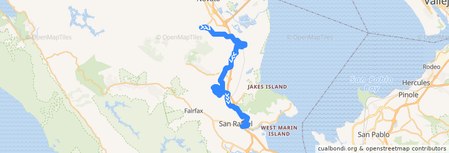 Mapa del recorrido Marin Transit 257: Indian Valley => San Rafael de la línea  en Marin County.