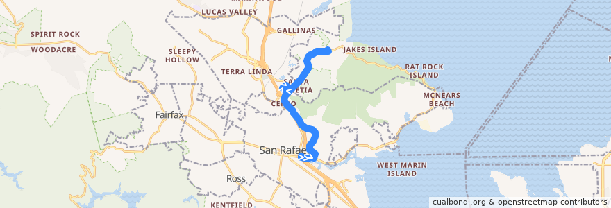 Mapa del recorrido Marin Transit 233: San Rafael => Santa Venetia de la línea  en Marin County.