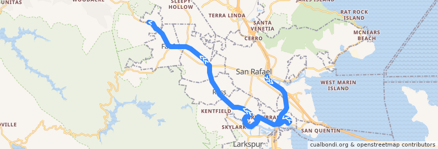Mapa del recorrido Marin Transit 228: San Rafael => Manor de la línea  en Marin County.