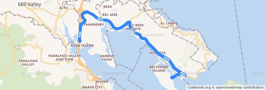 Mapa del recorrido Marin Transit 219: Tiburon => Belvedere => Strawberry de la línea  en Marin County.