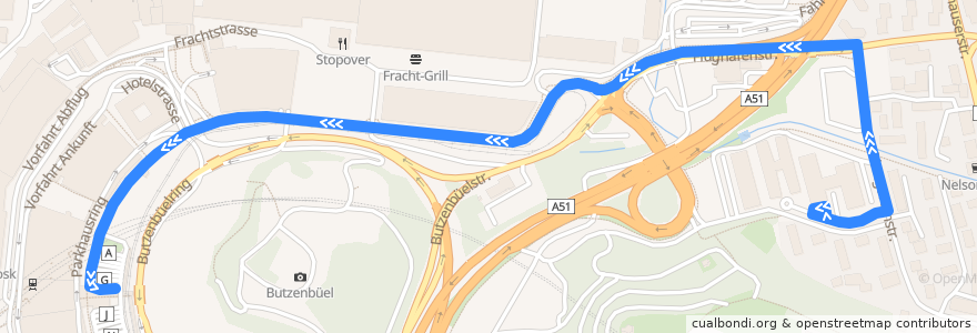 Mapa del recorrido Bus 737: Kloten, Obstgartenstrasse -> Zürich Flughafen, Bahnhof de la línea  en Kloten.