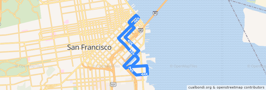 Mapa del recorrido Mission Bay Transbay/Caltrain Shuttle de la línea  en São Francisco.