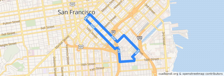 Mapa del recorrido Mission Bay CCA/Adobe Shuttle de la línea  en San Francisco.