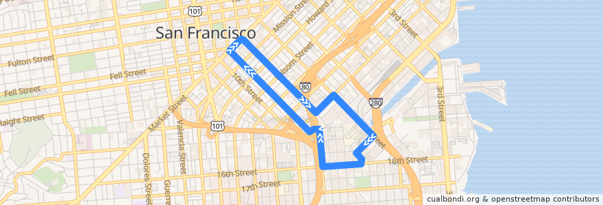 Mapa del recorrido Mission Bay CCA/Adobe Shuttle de la línea  en São Francisco.