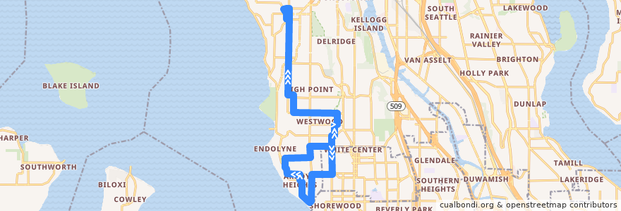 Mapa del recorrido Metro Route 22 de la línea  en Seattle.