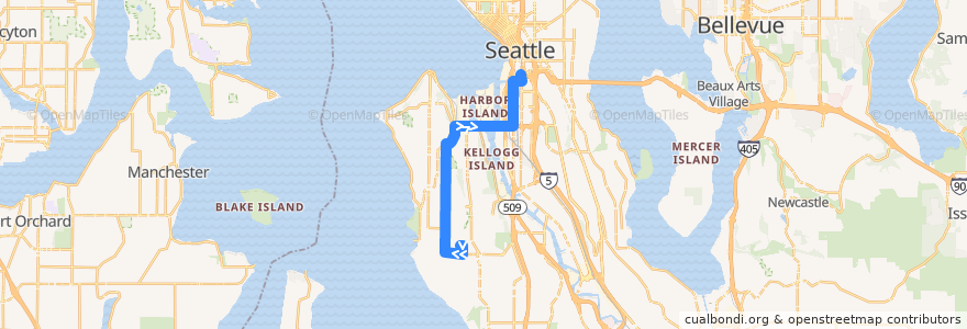 Mapa del recorrido Route 21: Downtown Seattle Via 35th Ave SW de la línea  en Seattle.