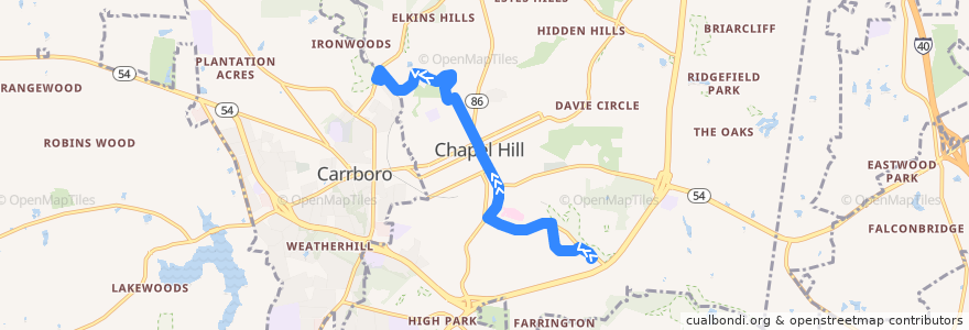 Mapa del recorrido CHT Route N: Family Medicine Center → Estes Park de la línea  en Chapel Hill.